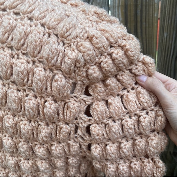 Vintage chunky knit sweater duster coat pale peach bell sleeves XS S - Picture 7 of 15